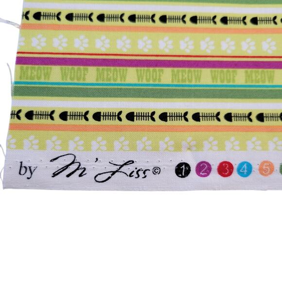 Cotton Fabric Woof Meow Stripe 18x44in Pet Theme Fishbone M'Liss Collection - Picture 4 of 9